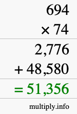 How to calculate 694 times 74 using long multiplication