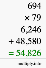 How to calculate 694 times 79 using long multiplication