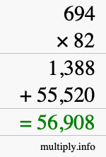 How to calculate 694 times 82 using long multiplication