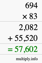 How to calculate 694 times 83 using long multiplication