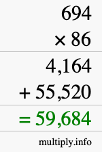 How to calculate 694 times 86 using long multiplication