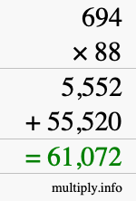 How to calculate 694 times 88 using long multiplication How to calculate 694 times 88 using long multiplication