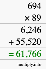 How to calculate 694 times 89 using long multiplication