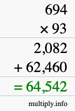 How to calculate 694 times 93 using long multiplication