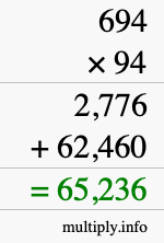 How to calculate 694 times 94 using long multiplication