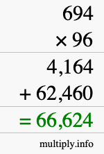 How to calculate 694 times 96 using long multiplication