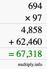 How to calculate 694 times 97 using long multiplication