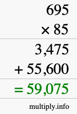 How to calculate 695 times 85 using long multiplication