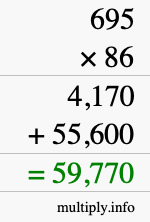 How to calculate 695 times 86 using long multiplication