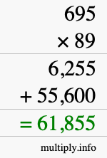 How to calculate 695 times 89 using long multiplication