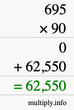 How to calculate 695 times 90 using long multiplication