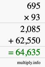 How to calculate 695 times 93 using long multiplication