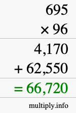 How to calculate 695 times 96 using long multiplication