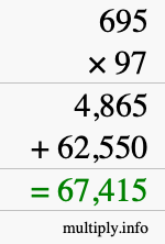 How to calculate 695 times 97 using long multiplication