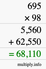 How to calculate 695 times 98 using long multiplication