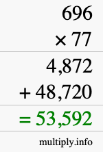 How to calculate 696 times 77 using long multiplication