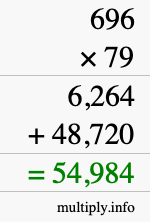 How to calculate 696 times 79 using long multiplication