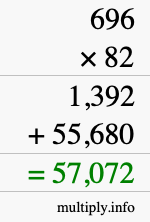 How to calculate 696 times 82 using long multiplication