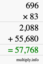 How to calculate 696 times 83 using long multiplication