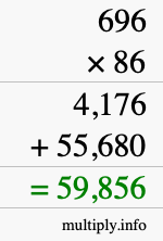 How to calculate 696 times 86 using long multiplication