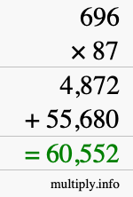 How to calculate 696 times 87 using long multiplication