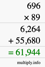 How to calculate 696 times 89 using long multiplication