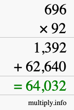 How to calculate 696 times 92 using long multiplication
