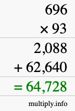 How to calculate 696 times 93 using long multiplication