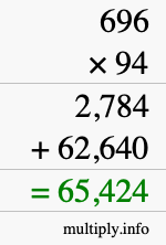 How to calculate 696 times 94 using long multiplication