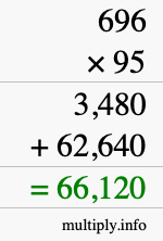 How to calculate 696 times 95 using long multiplication How to calculate 696 times 95 using long multiplication