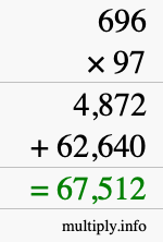 How to calculate 696 times 97 using long multiplication