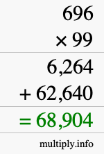 How to calculate 696 times 99 using long multiplication How to calculate 696 times 99 using long multiplication