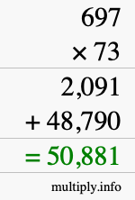 How to calculate 697 times 73 using long multiplication