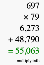 How to calculate 697 times 79 using long multiplication