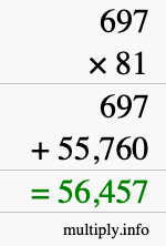How to calculate 697 times 81 using long multiplication