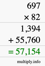 How to calculate 697 times 82 using long multiplication
