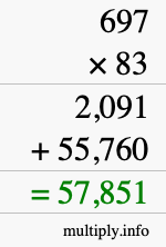 How to calculate 697 times 83 using long multiplication