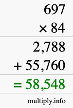 How to calculate 697 times 84 using long multiplication How to calculate 697 times 84 using long multiplication