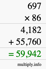 How to calculate 697 times 86 using long multiplication