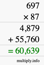 How to calculate 697 times 87 using long multiplication