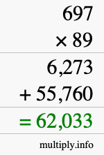 How to calculate 697 times 89 using long multiplication
