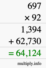 How to calculate 697 times 92 using long multiplication
