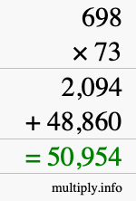 How to calculate 698 times 73 using long multiplication