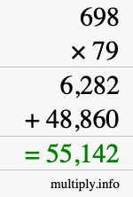 How to calculate 698 times 79 using long multiplication