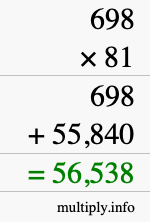 How to calculate 698 times 81 using long multiplication