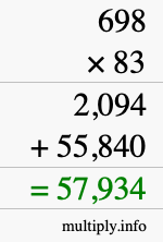 How to calculate 698 times 83 using long multiplication