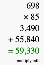 How to calculate 698 times 85 using long multiplication