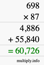 How to calculate 698 times 87 using long multiplication