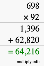 How to calculate 698 times 92 using long multiplication