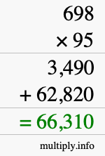 How to calculate 698 times 95 using long multiplication
